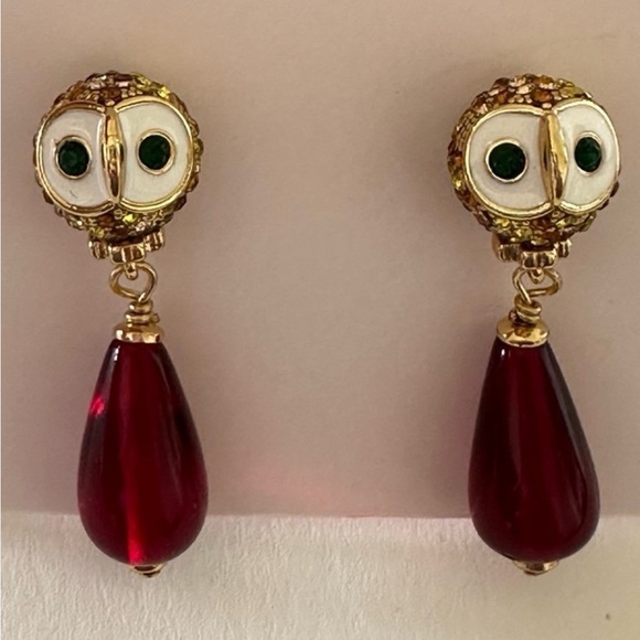 Kate Spade Red and Gold Owl Night Bird drop Earrings - Picture 4 of 5